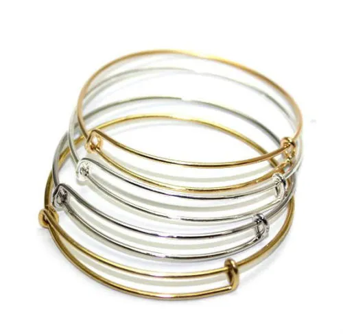 10PCS/lot Fashion Expandable Wire Bangle Bracelet Adjustable Gold Silver Tone Charms DIY for Women Men Jewelry