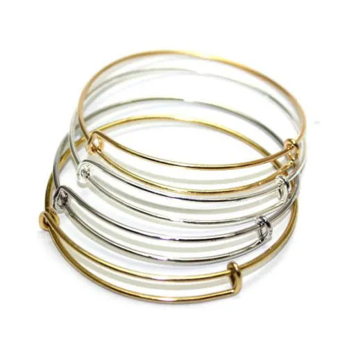 10 stks / partij Mode Uitbreidbare Wire Bangle Armband Verstelbare Goud Zilver Tone Charms DIY voor Dames Mannen Sieraden