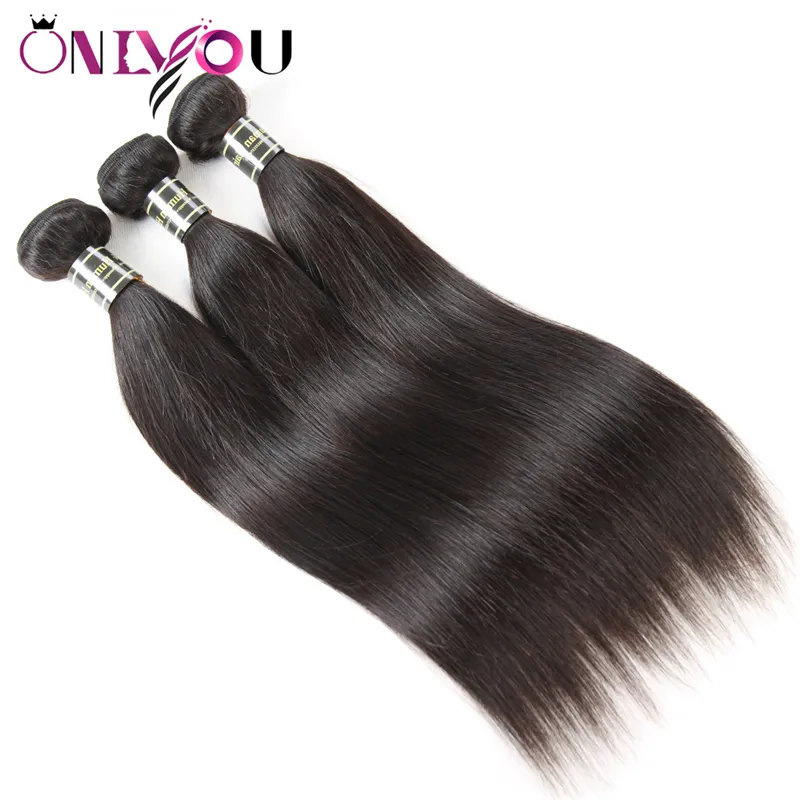 Onlyou 10a grau cru indiano virgem cabelo reto onda do corpo cabelo humano tecer pacotes extensões de cabelo não processado natureza bla4048535