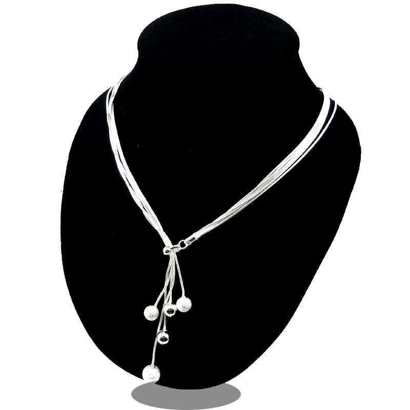 Mode élégant dames collier 925 petite boule pendentif Long collier Mulit chaîne argent plaqué bijoux aimer cadeau