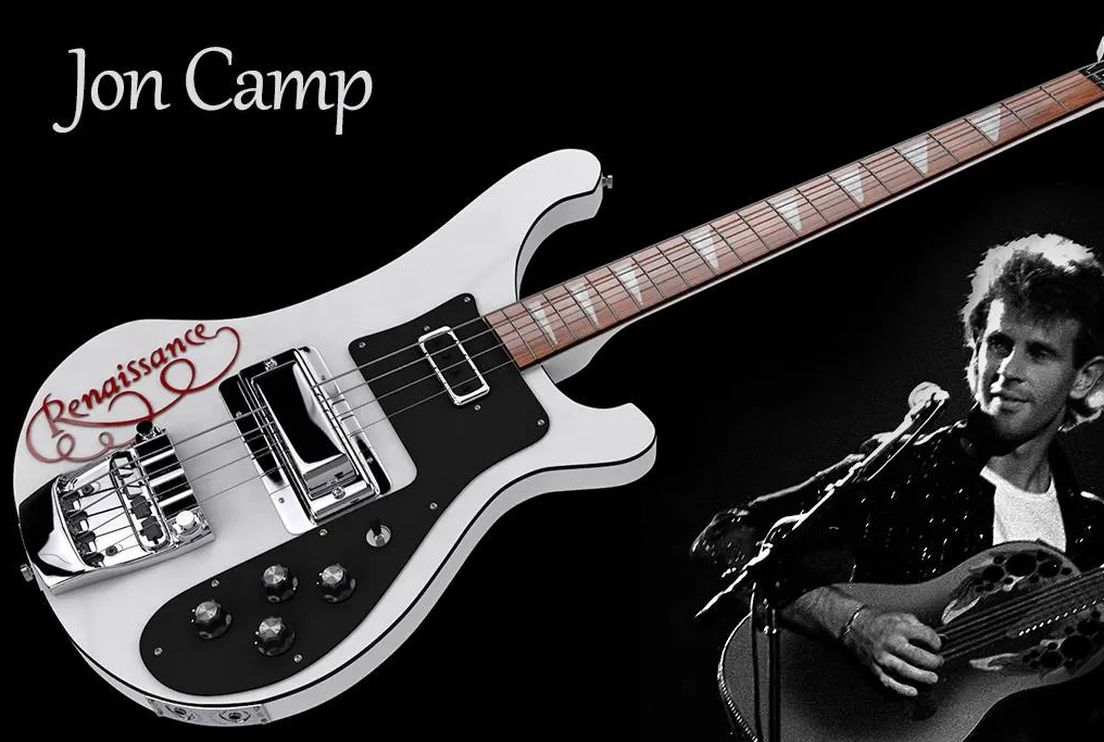 コレクターJon Camp Renaissance 4文字列4001ホワイト電気ベースギターブラックヘッドストックPickguard、クロムハードウェア、ラッカーの光沢のあるフィンネスボード、三角インレー