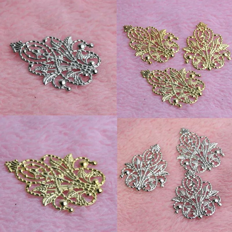 20st Guld / Silver Leaves Filigree Wraps Connectors Metal Crafts Connector för smycken Göra DIY Tillbehör Charm Pendant