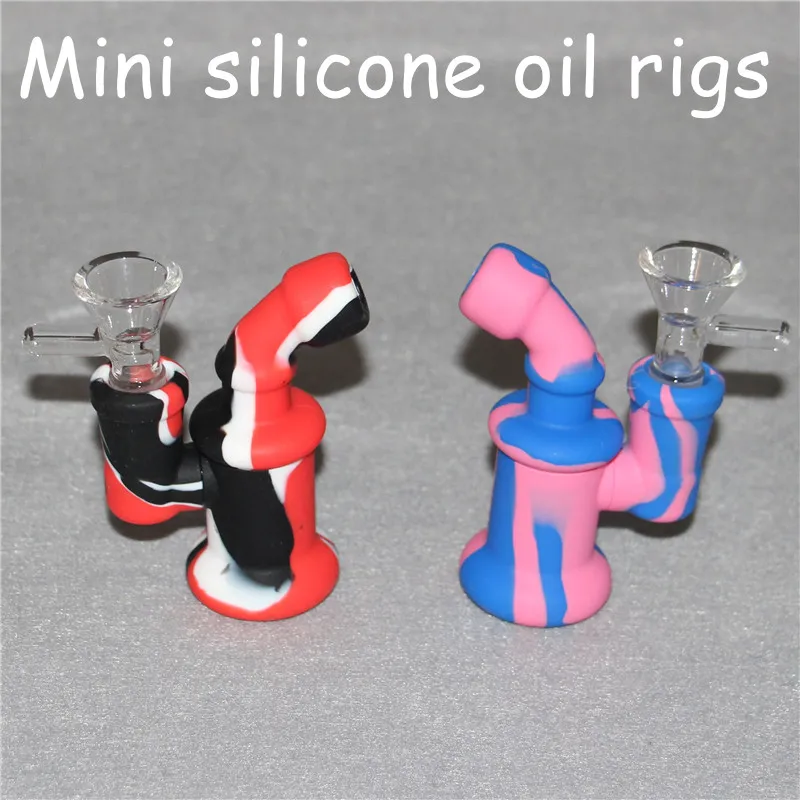 Mini Bubbler Small Hookahs Silicone Water Pipe Ash Catcher Inline Percolator Hand Glass Bongs Oil Rig Mix Colors
