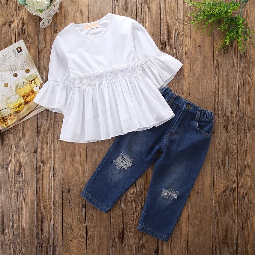 Toddler Baby Girl Outfit Lace Off-shoulder Crop Tops Denim Jeans Pants  Summer Set | Fruugo NO