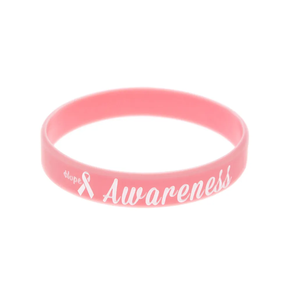 Hope Ribbon Consapevolezza del cancro al seno Bracciale in gomma siliconica inciso e riempito di colore rosa adulti