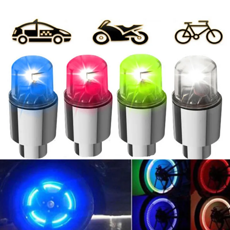 4 clors Super Power Lights Tire Lamp resistant Muiticolor Auto Accessories Bike Supplies Neon Blue Strobe LED Tire Valve Caps motorcycle