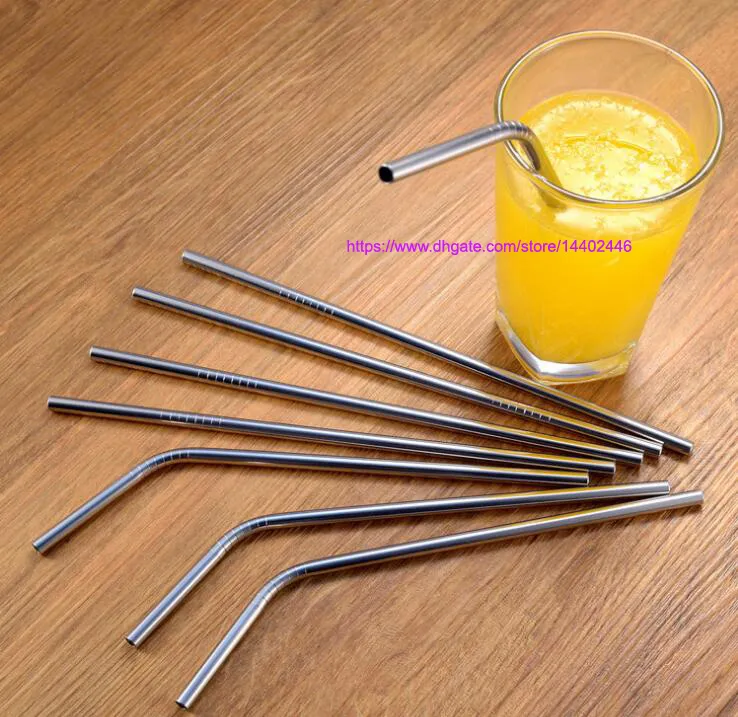 50 sztuk 21.5 cm Szczupła prosta lub wygięta zakrzywiona ze stali nierdzewnej słomy słomy 8.5 '' Wielokrotnego użytku Eco Metal Straw Bar Napoje Party Jeleń