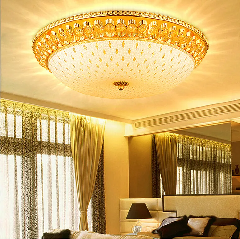 Amerikaanse moderne kristallen plafondlampen LED Goud kristallen plafondlampen armatuur Europees romantisch ronde bed woonkamer huis indoor verlichting