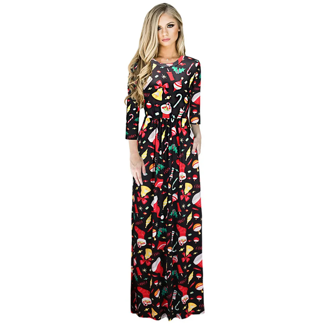 Women Maxi Dress Christmas Cartoon Printed Ankle-Length Cotton Blend  Polyester Casual Dress with Crew Neck and Long Sleeves from Dhgate Basic &  Casual Dresses - price 11.83