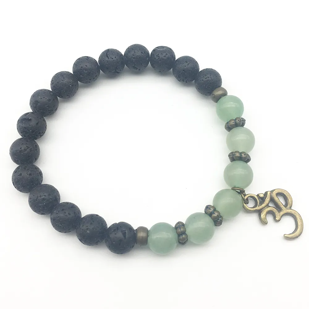 SN1311 Bracelet en aventurine verte pour hommes à la mode Bracelet en pierre de lave naturelle Balance Ohm Bracelet à breloques bijoux en gros
