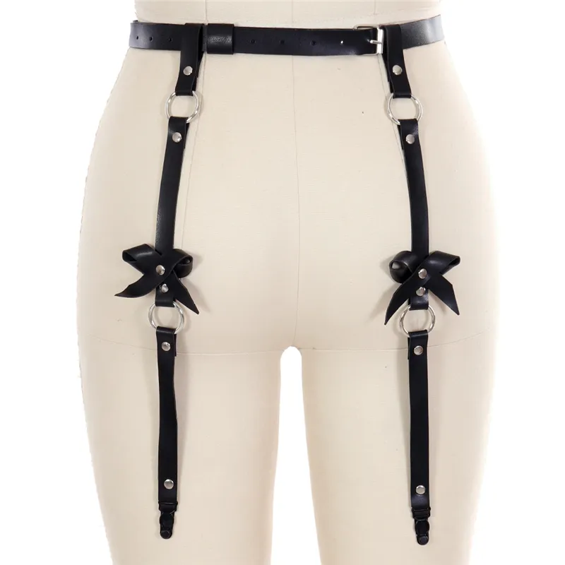 4 مقاطع NOIR EN CUIR JARRETIÈRE CEINTURE Jambe Bas Bretelles Jarretière cuisine Haute taille Bondage لانجري دي نسائي دي مود هارنس