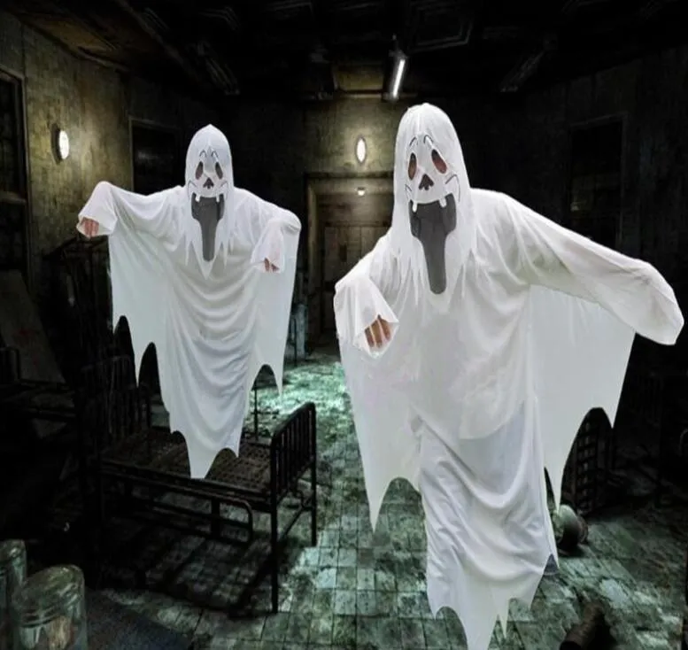 Halloween White Ghost Cloak Cosplay Party Devil Ubrania Festiwal Ghost Costume Clothing Slare Cape Dla Dzieci Dorosłych Hurtownie