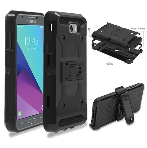 Para galaxy j7 v / j7 céu pro / j7 perx armadura híbrida caso à prova de choque clipe de cinto coldre capa para samsung galaxy j7 2017 (eua)