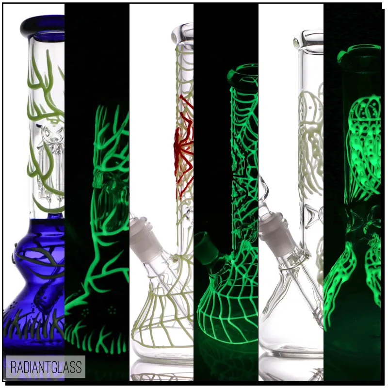 Hookahs Luminous beaker bong glass 3 types bongs with downstem oil rig dab water pipe tall 10'' small gift Free Shipping