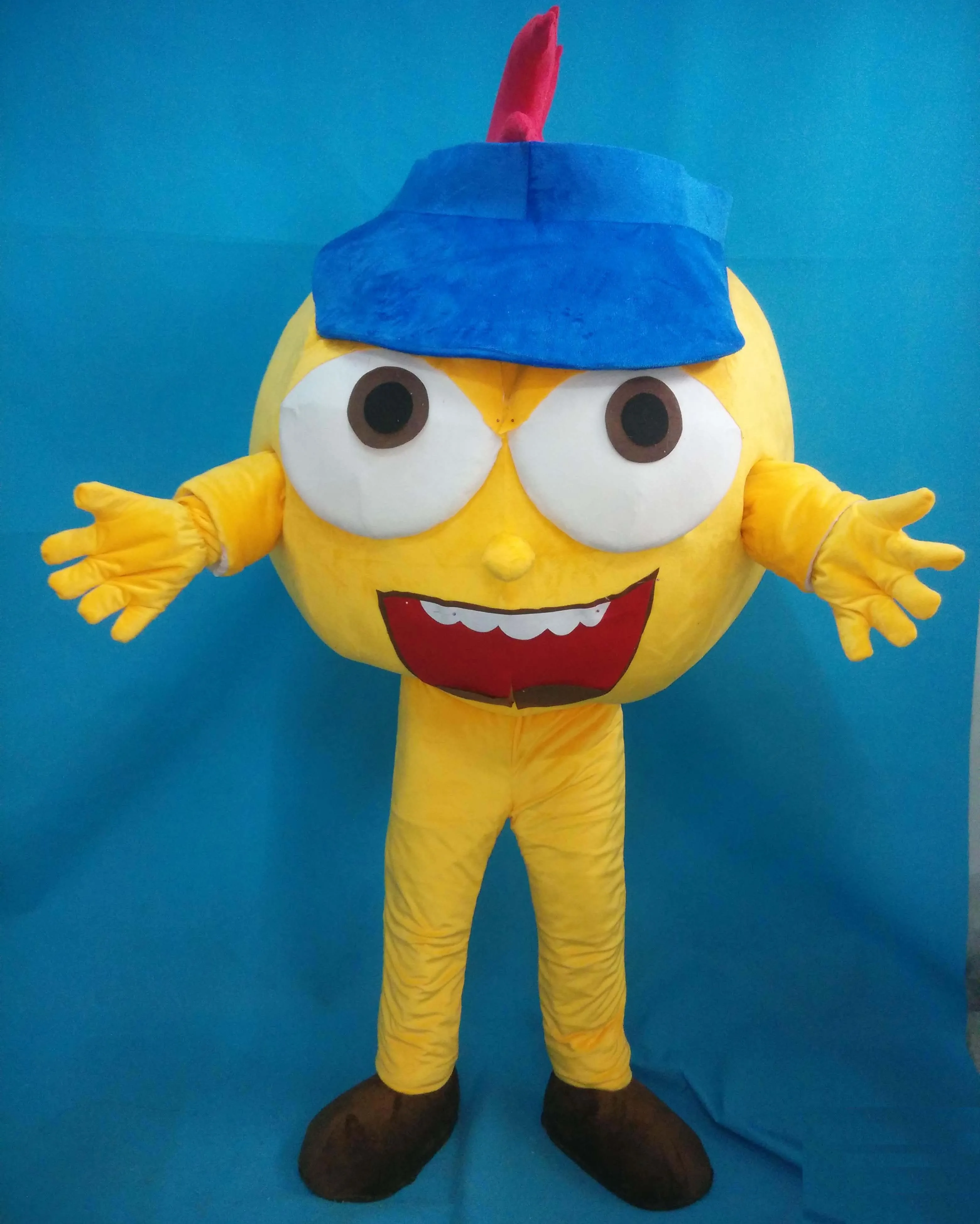 2018 Vendita calda Leggero e facile da indossare un costume mascotte palla gialla con cappello blu da indossare per adulti