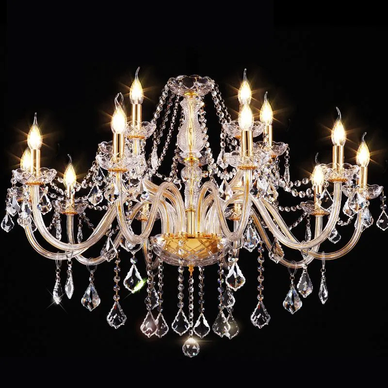 15 Heads European Crystal Living Room Restaurant Chandelier Noble Luxury Parlor Dining Room Chandelier Bedroom Study Room Hanging Lamps