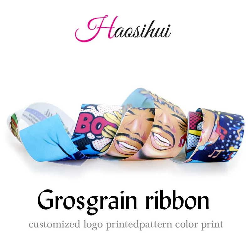 Gratis frakt Haosihui 10mm-75mm Bredd Ny Ankomst Beställnings- Ribbon Design Grosgrain Ribbon 10Yarder / Roll, Göra hårbågar, Festivaldekoration