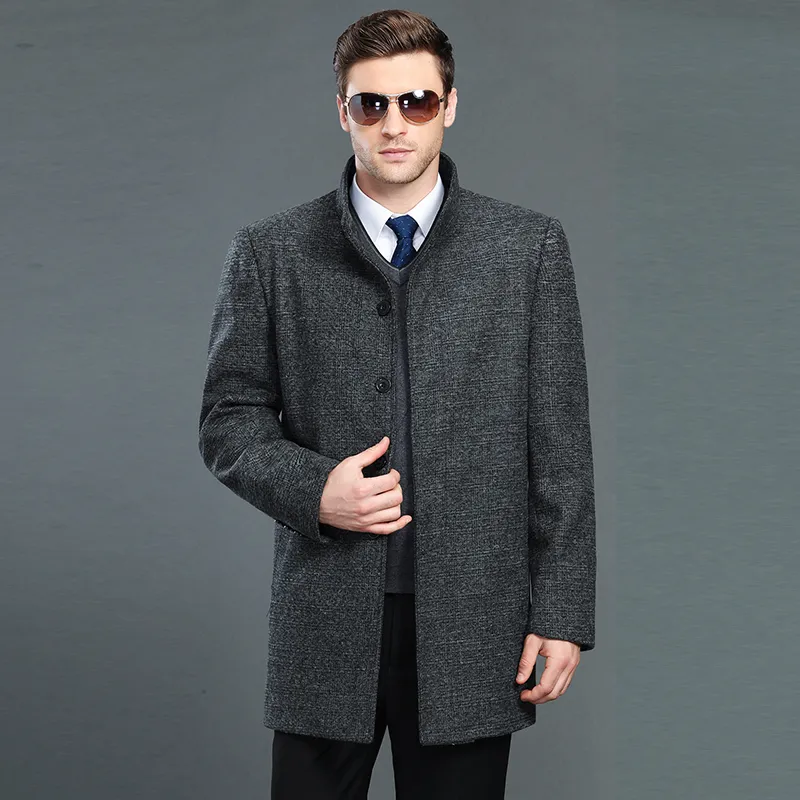 New Fashion Mandarin collar Grey Black Coat Men Winter Mens Overcoat business Wool Coat Male winter Jacket plus size outerwear