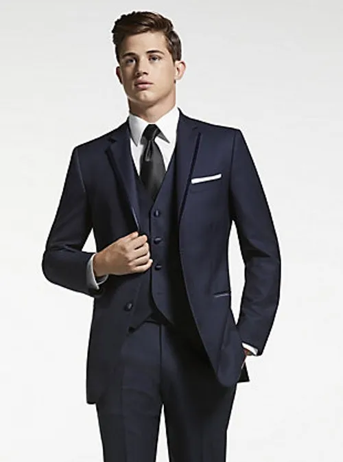 Alta Qualidade Dois Botão Azul Marinho Noivo Smoking Notch Lapela Groomsmen Melhor Homem Ternos de Casamento Dos Homens Ternos (Jacket + Pants + colete + Gravata) NO: 1120