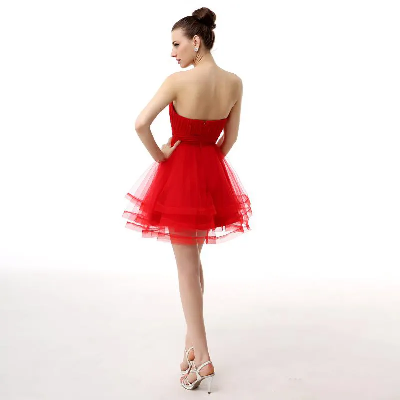 2019 Mini Curto Mini Vestidos Red Sweetheart Ruffles com Cristais Zipper Voltar Graduação Cocktail Party Wear para Juniors