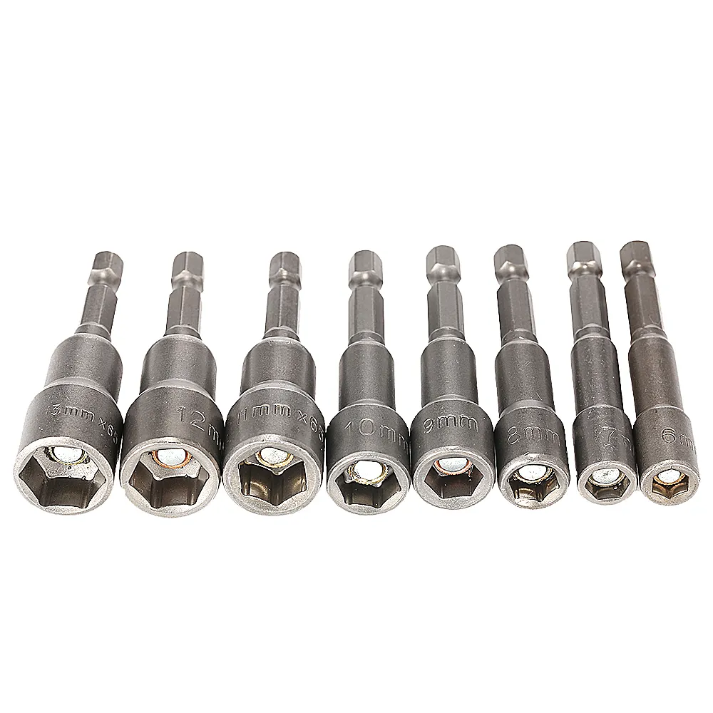 Freeshipping 8 Pçs / lote 6-13mm Pneumático Forte Poder Porca Magnética Motorista Brocas Set 65mm 1/4 