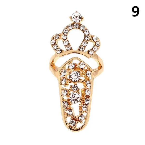 Bowknot Nagelring Charm Kronblomma Kristall Finger Nagelringar För Kvinnor Dam Strass Fingernagel Skyddande Modesmycken