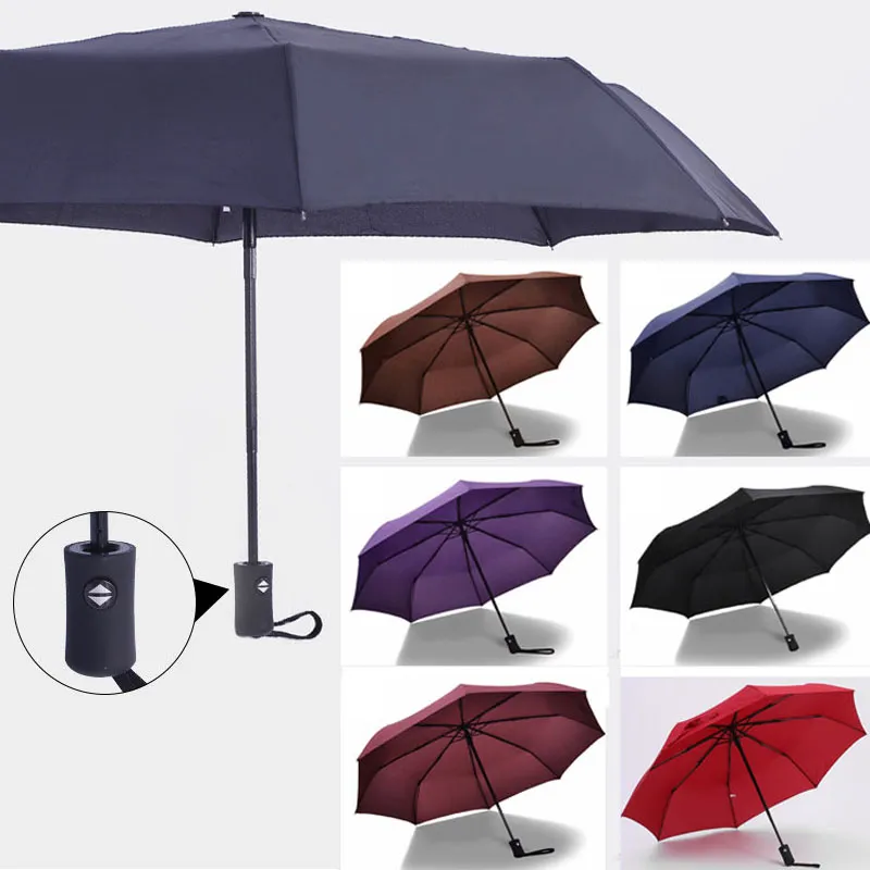 Parapluie coupe-vent entièrement automatique à 8 côtes Parapluie de golf de voyage pliant compact à 3 plis pour WX9-693 ensoleillé et pluvieux