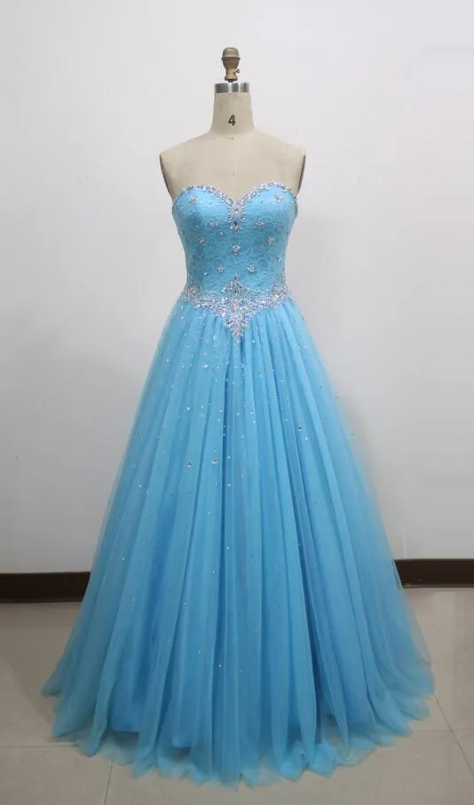 New Light Sky Blue Bridesmaid Dresses Sweetheart för bröllop Lace Tulle Long Plus Size Maid of Honor Grows Hög kvalitet