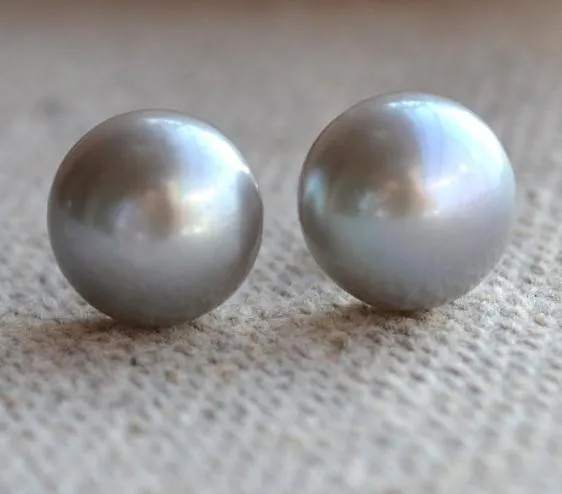 Boucles d'oreilles en perles véritables, 9mm de couleur grise perles d'eau douce Boucles d'oreilles en argent 925, bijoux de demoiselle d'honneur, 100% de perles véritables