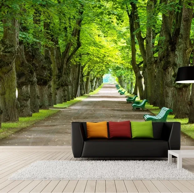 新鮮でシンプルな美しいツリーアベニュー壁画テレビの背景の壁