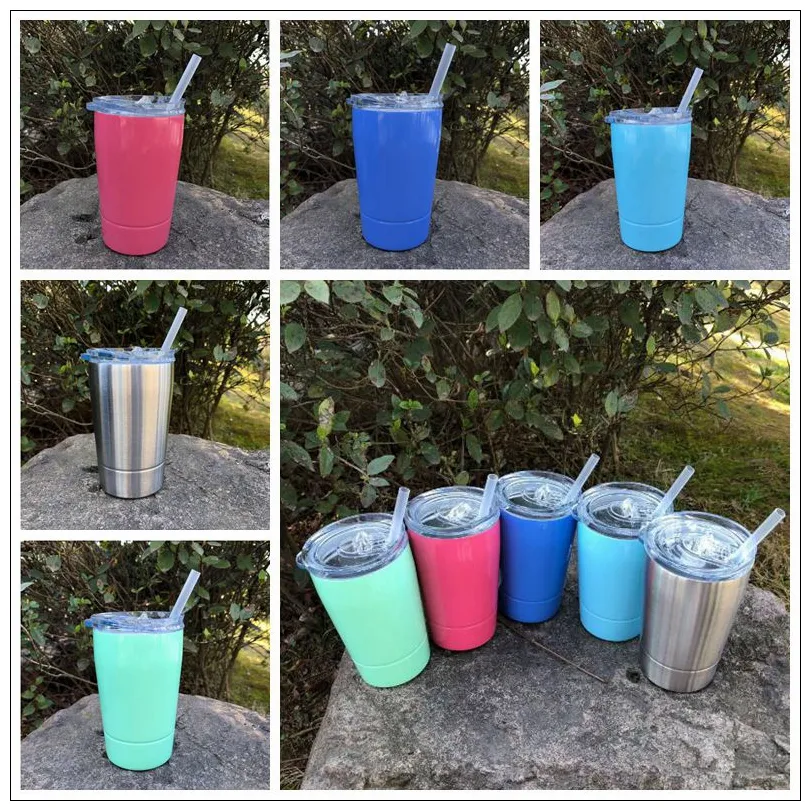 5 Colors 12oz Kid Milk Cup Vacuum Insulated Beer Mugs Stainless Steel Wine Glass Coffee Mugs With Lid With Straw CCA9237-A 30pcs