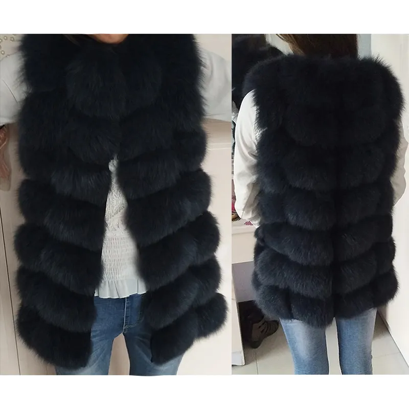 Gilet court sans manches Vestwoman hiver chaud gilet naturel véritable veste manteaux de fourrure de renard S18101103