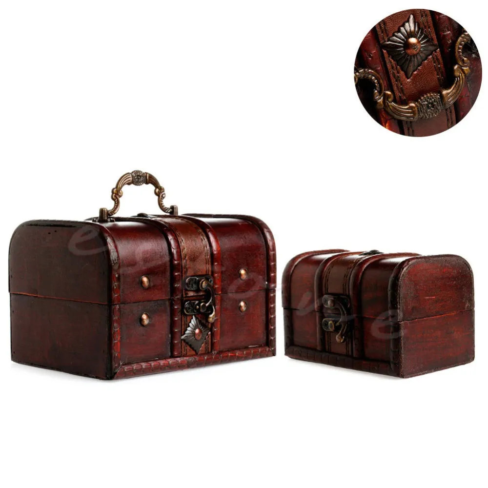 2pcs Chic Wooden Pirate Jewellery Storage Box Case Holder Vintage Treasure Chest
