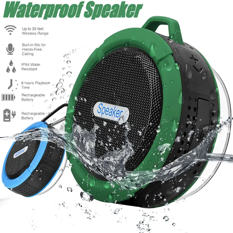 Bluetooth Speakers C6 Waterproof Shower Speaker Outdoor Speakers With 5W Strong Driver Long Battery Life Removable Suction Cup With Package