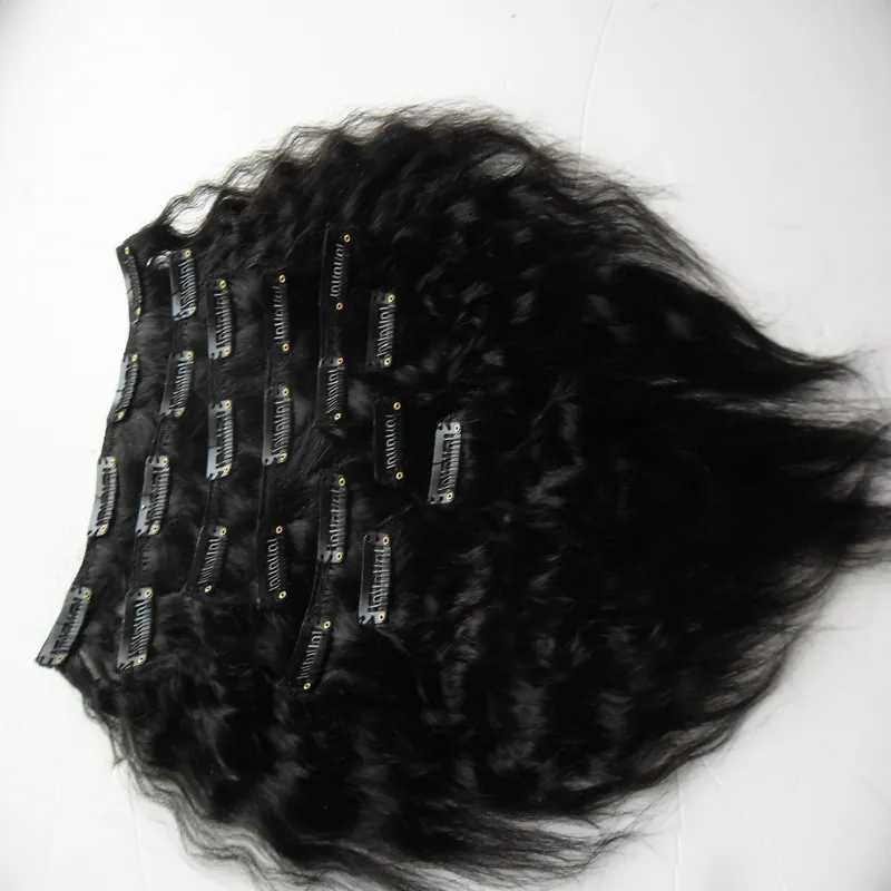 Grov Yaki Clip Ins 10 stycken och 120g / set Naturlig färg Kinky Straight Clip In Human Hair Extensions