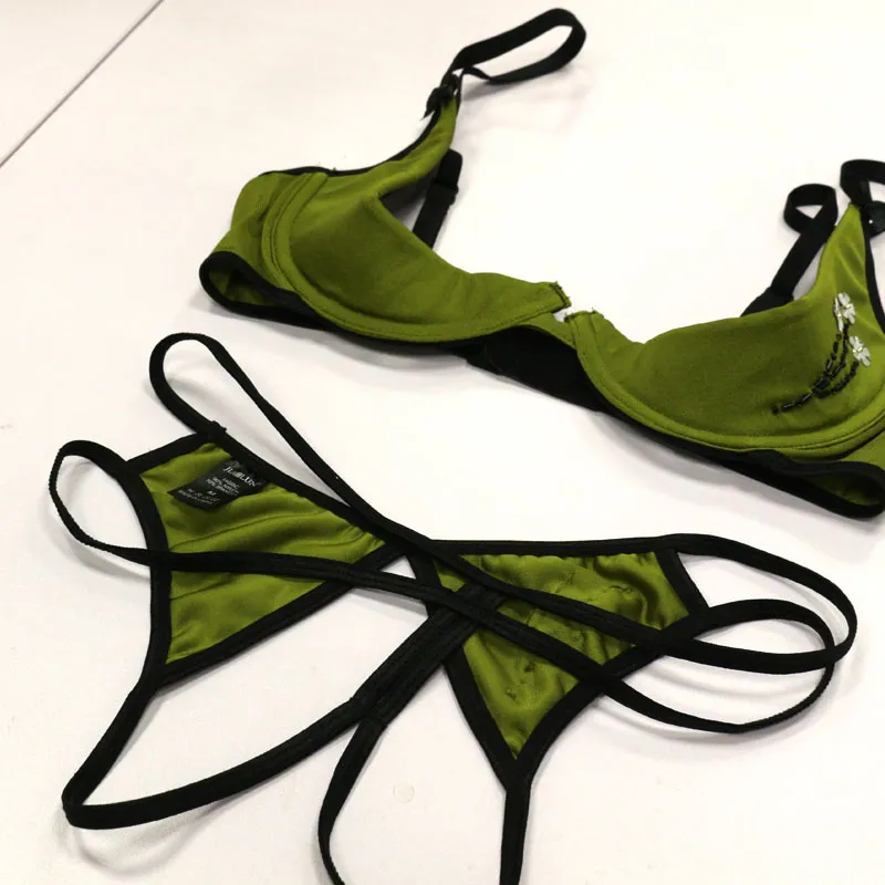 VECARDI Hot Sexy Lace Open Cup Bra Sets Ladies Sexy Green