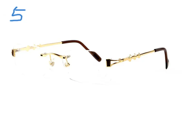 France Brand Gold Plated Rimless Frames Buffalo Horn Glass Clear Lens Vintage Solglasögon Optiska glasögon för män Kvinnor 5 Style9832248