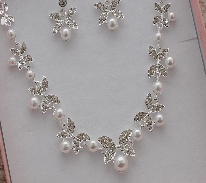 Economici strass perle finte set di gioielli da sposa orecchini collana di cristallo da sposa ballo di fine anno spettacolo ragazze accessori da sposa in 294d