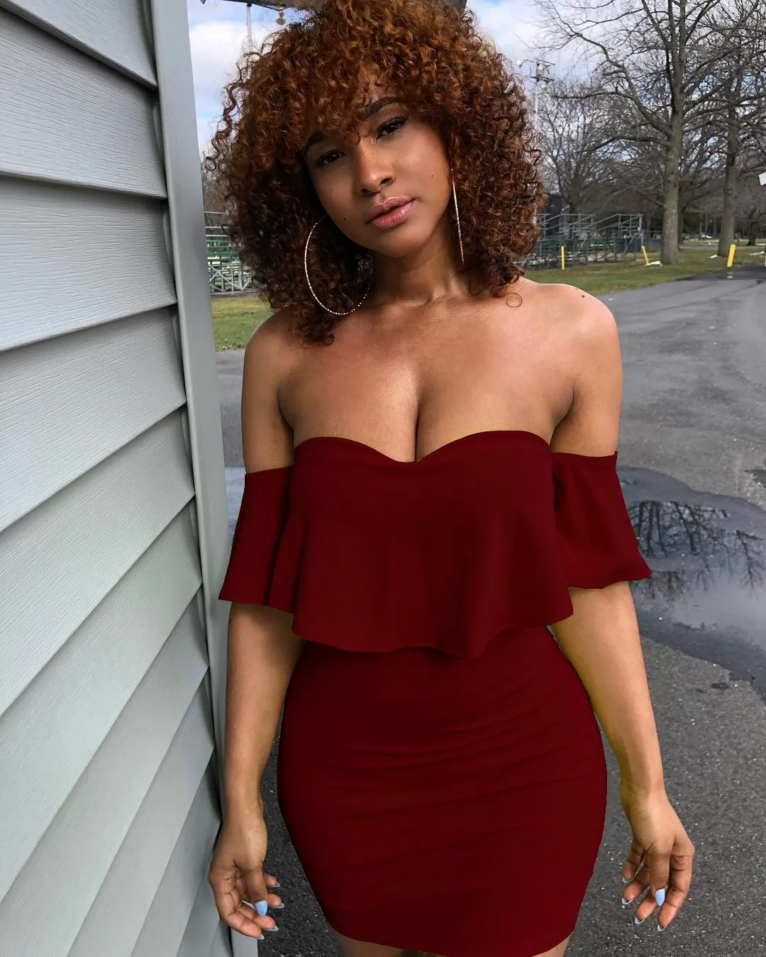 Skinny Mini Club Dress, Ruffled Neck, Party Dress | DHgate