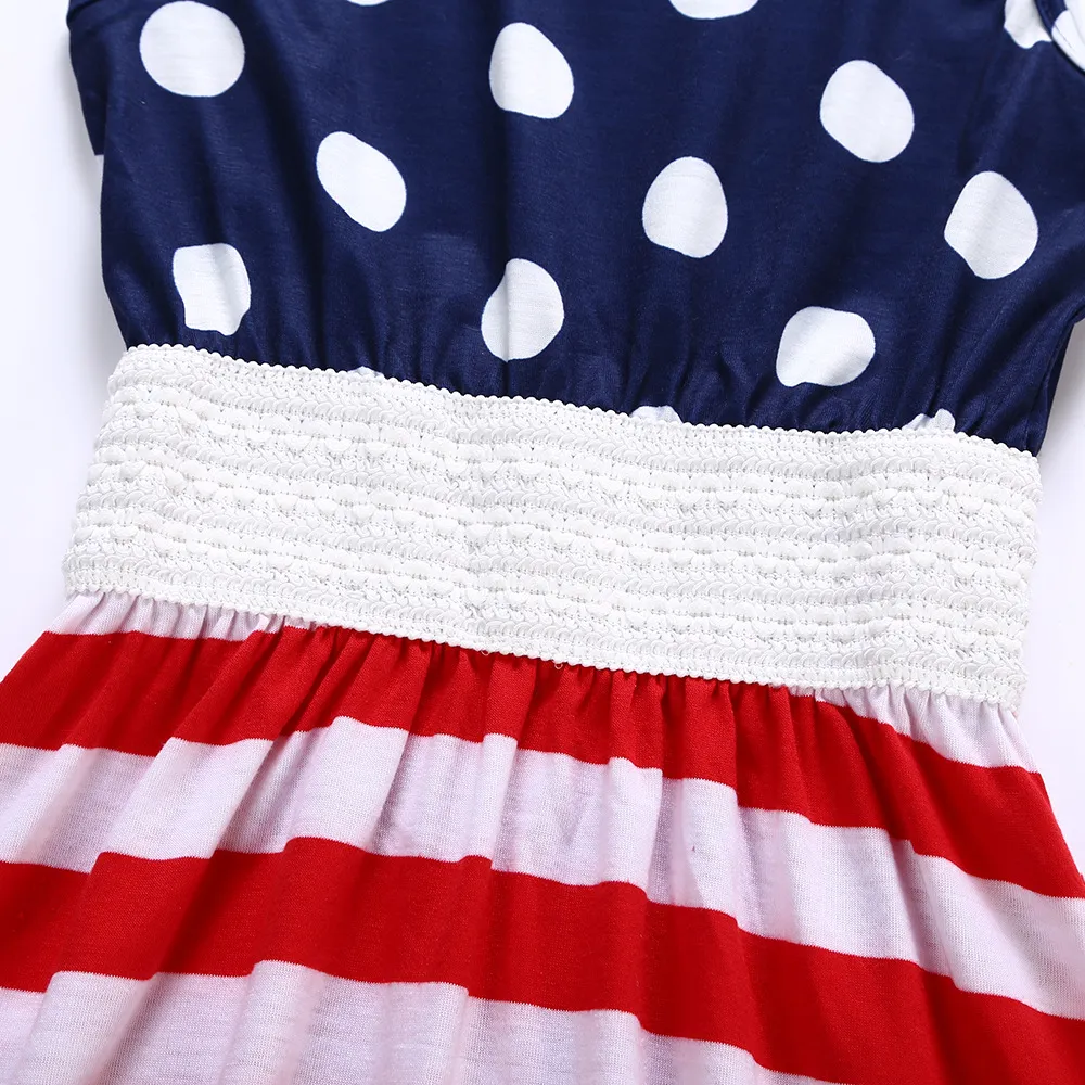طفل الفتيات العلم الأميركي طباعة اللباس الأطفال أكمام مخطط فستان الأميرة 2018 الصيف بوتيك الأطفال أطفال ملابس C4065