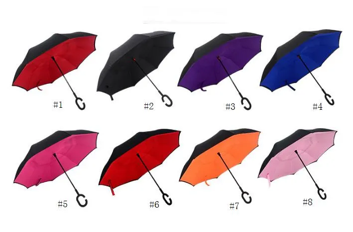 Parapluie inversé double couche coupe-vent pliant à l'envers autoportant Protection contre la pluie C crochet mains pour voiture SN1036