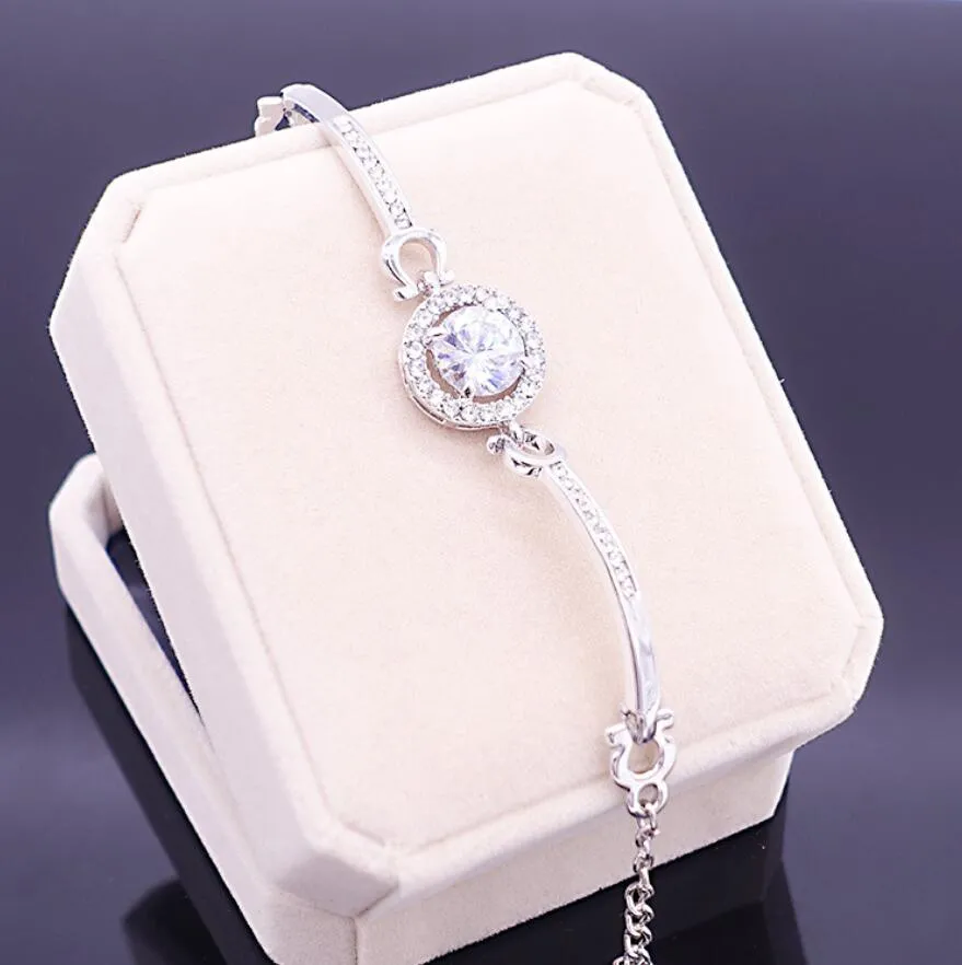 Ny ankomst Koreanska söta lyxsmycken 18k Whiterosegold fylld Multi Color CZ Crystal Hot Women Bracelet Chain for Lovers 'Present