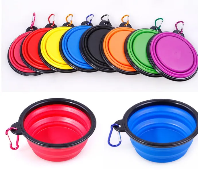 Bols pliants en Silicone pour animaux de compagnie, avec crochet à Clip d'escalade, plat d'eau pliable pour chats, mangeoire Portable pour animaux de compagnie, bol de voyage pour chiots