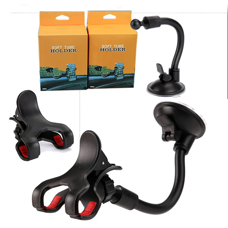 Suporte de celular universal de braço longo de 20 cm Suporte flexível de suporte de carro para pára-brisa de 360 rotações com suporte de fivela de mandril para montagem de smartphone