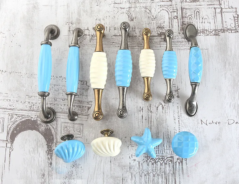 creative ceramic knob furniture handle antique brass blue white ceramic drawer shoe cabinet bear knobs pull