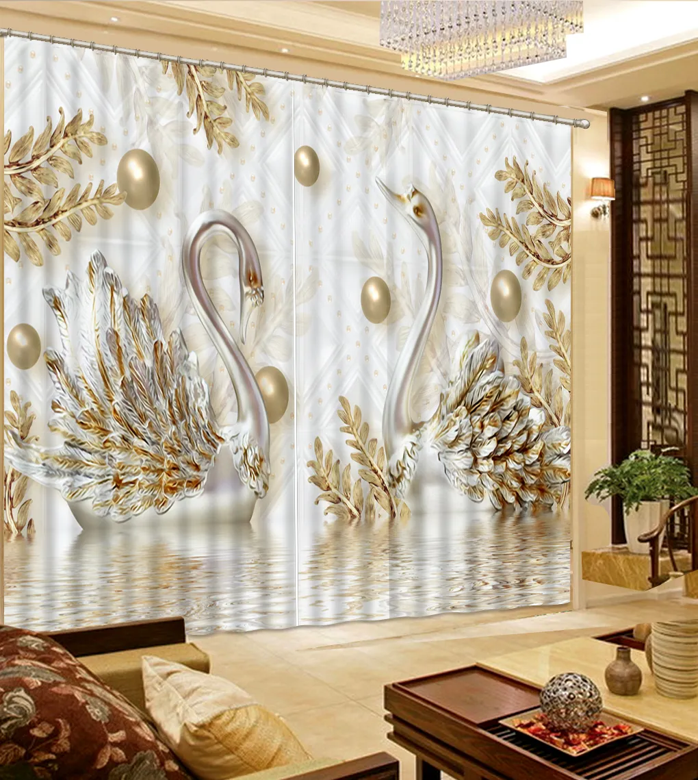 European Luxury Curtains Swan Curtains For Girls Room Children Room Sheer Curtain Living Room High Quality Drapes