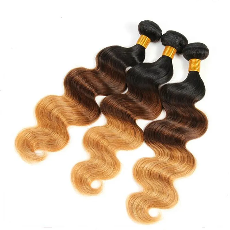 Honey Blonde Virgin Hair Weaves Avec Lace Frontal 1b 4 27 Brown Blonde Body Wave Ombre Cheveux Humains Weaves Avec Lace Frontal Closure