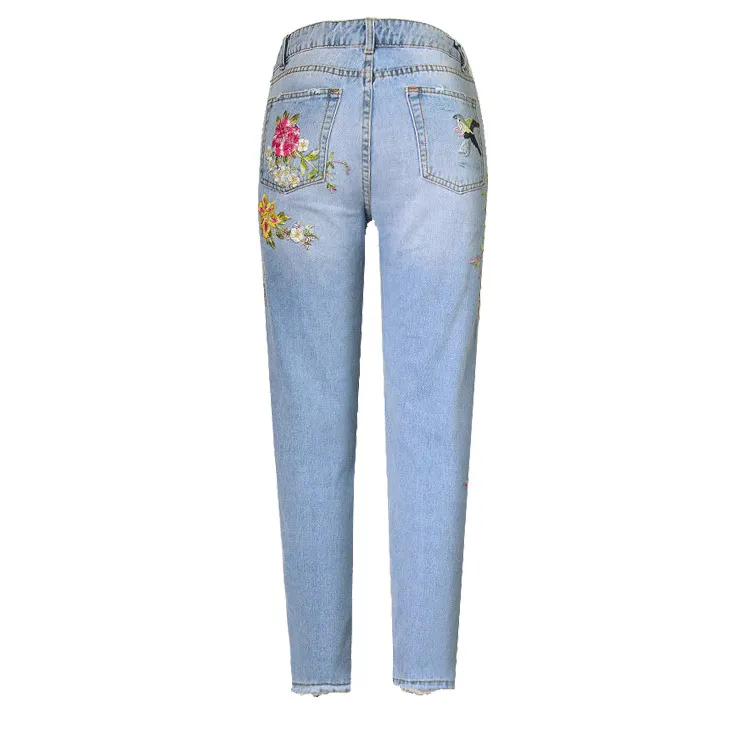 New Fashion Jeans Womens Clothing 3D Floral Embroidery Denim