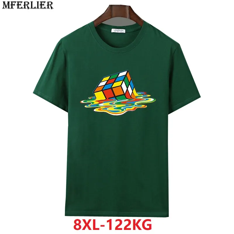 MFERLIER Yaz Erkekler Kısa Kollu T-Shirt 6XL Artı Boyutu Büyük 7XL 8XL Büyük Pamuk Geometri Tişört Hipster Lacivert Gri Gri