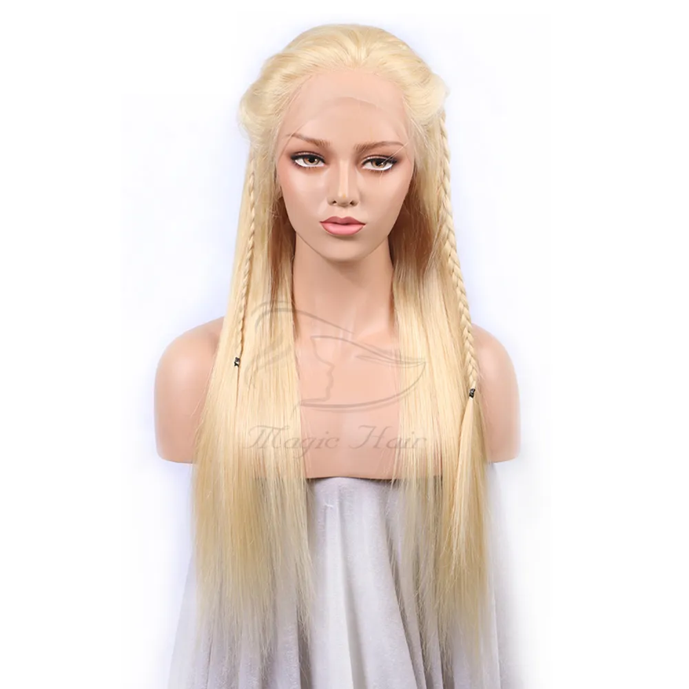 613 Blonde Full Lace Menselijk Haar Pruiken Zijdeachtige Rechte Braziliaanse Virgin Menselijk Haar 150 Dichtheid Kant Front Pruik met Baby Haar Lijmloos